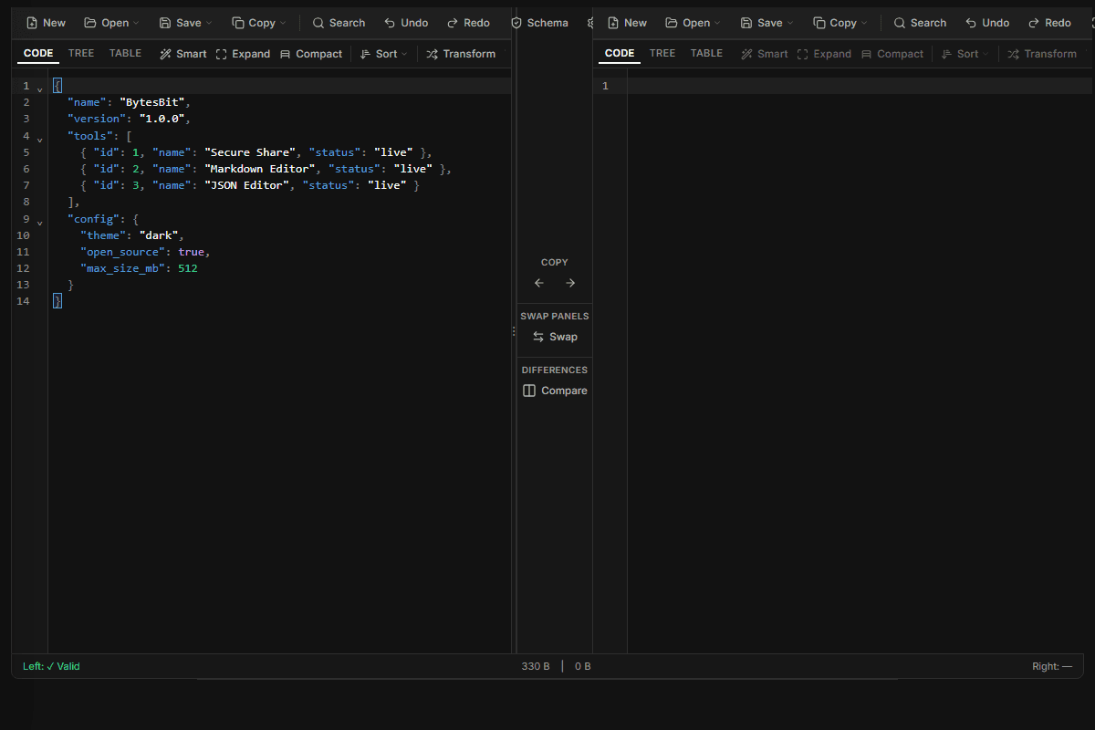 JSON Editor interface
